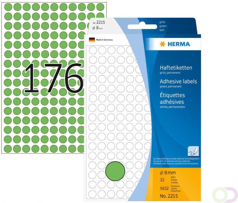 Herma Multipurpose-etiketten Ã 8 mm rond groen permanent hechtend om met de hand t